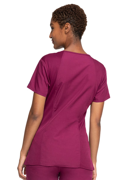 Originals WW645 V-Neck Top Wine Model Image Back | Cherokee Workwear