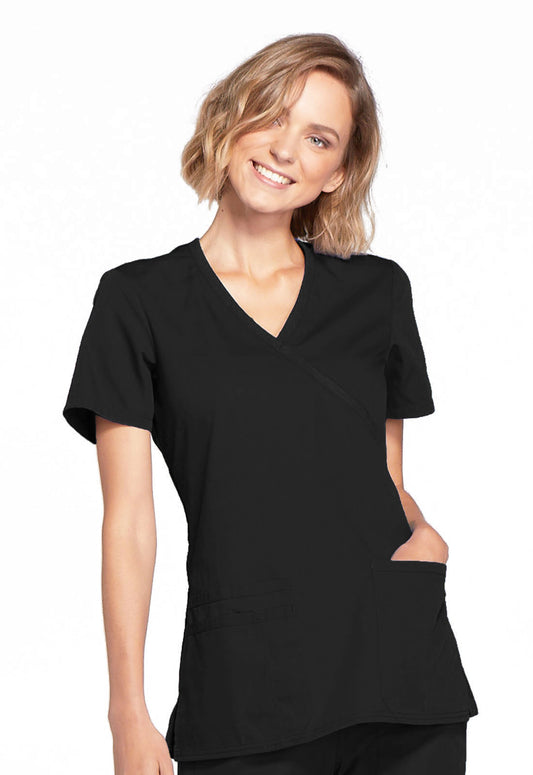 Originals WW650 Mock Wrap Top Black Model Image Front | Cherokee Workwear