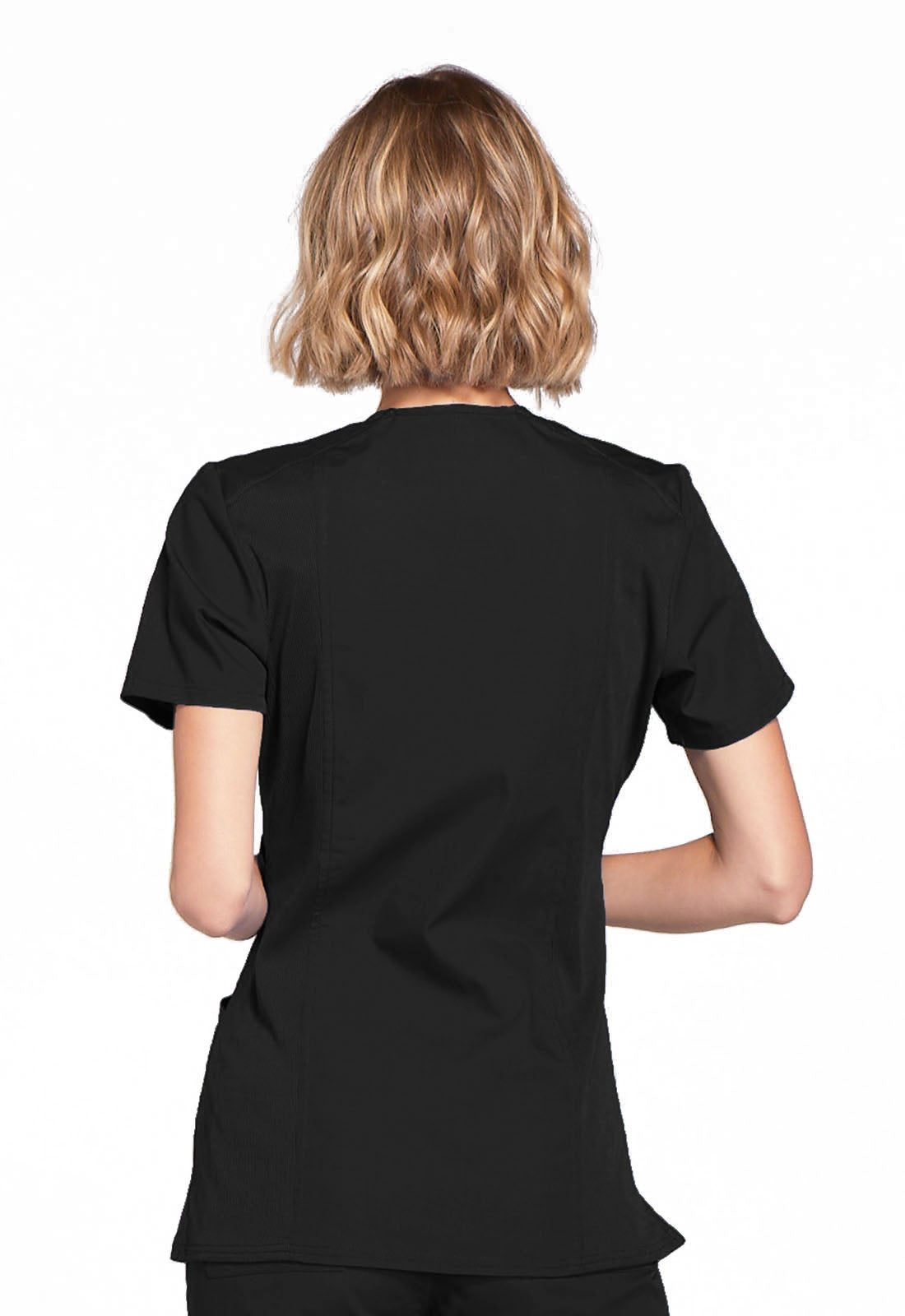 Originals WW650 Mock Wrap Top Black Model Image Back | Cherokee Workwear