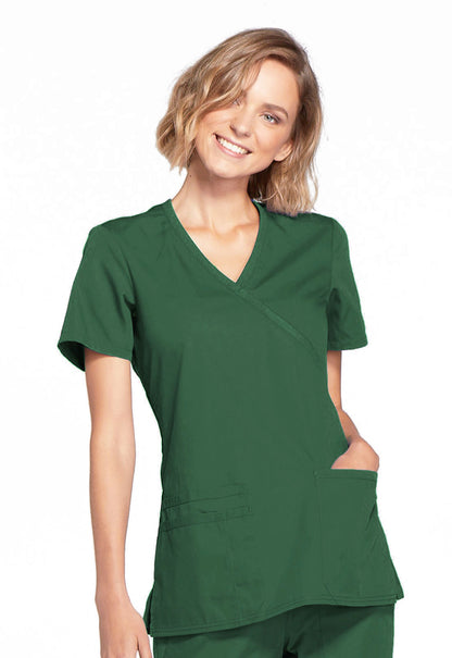 Originals WW650 Mock Wrap Top Hunter Green Model Image Front | Cherokee Workwear