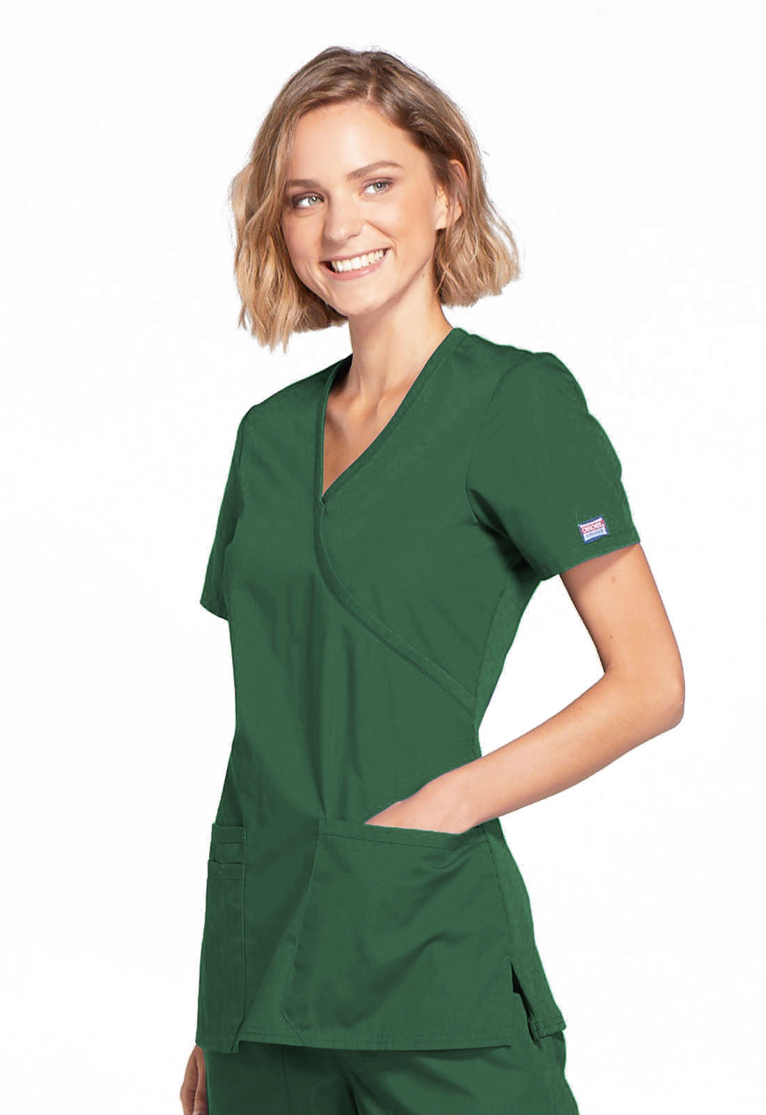 Originals WW650 Mock Wrap Top Hunter Green Model Image Right Side | Cherokee Workwear