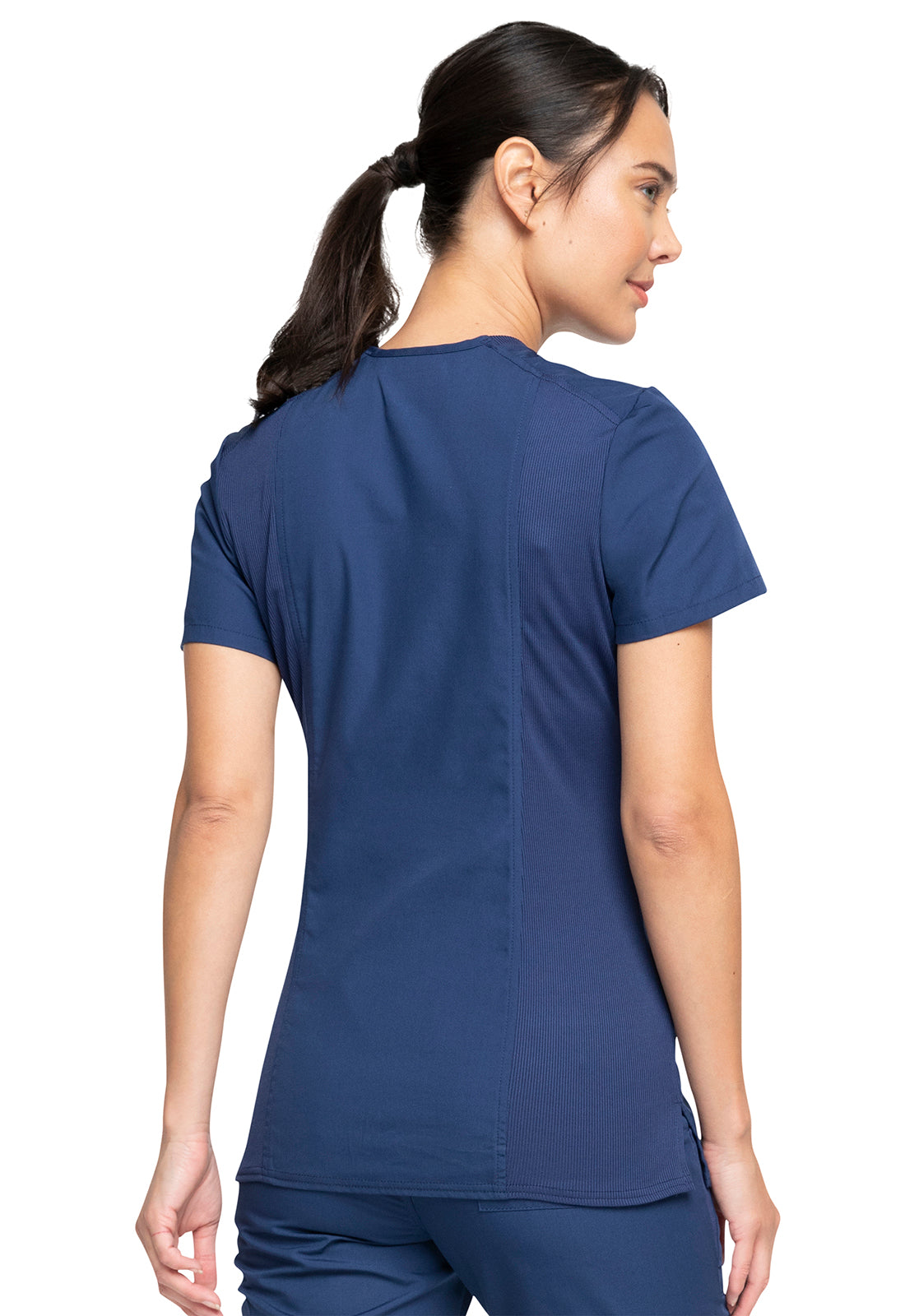 Originals WW650 Mock Wrap Top Navy Model Image Back | Cherokee Workwear