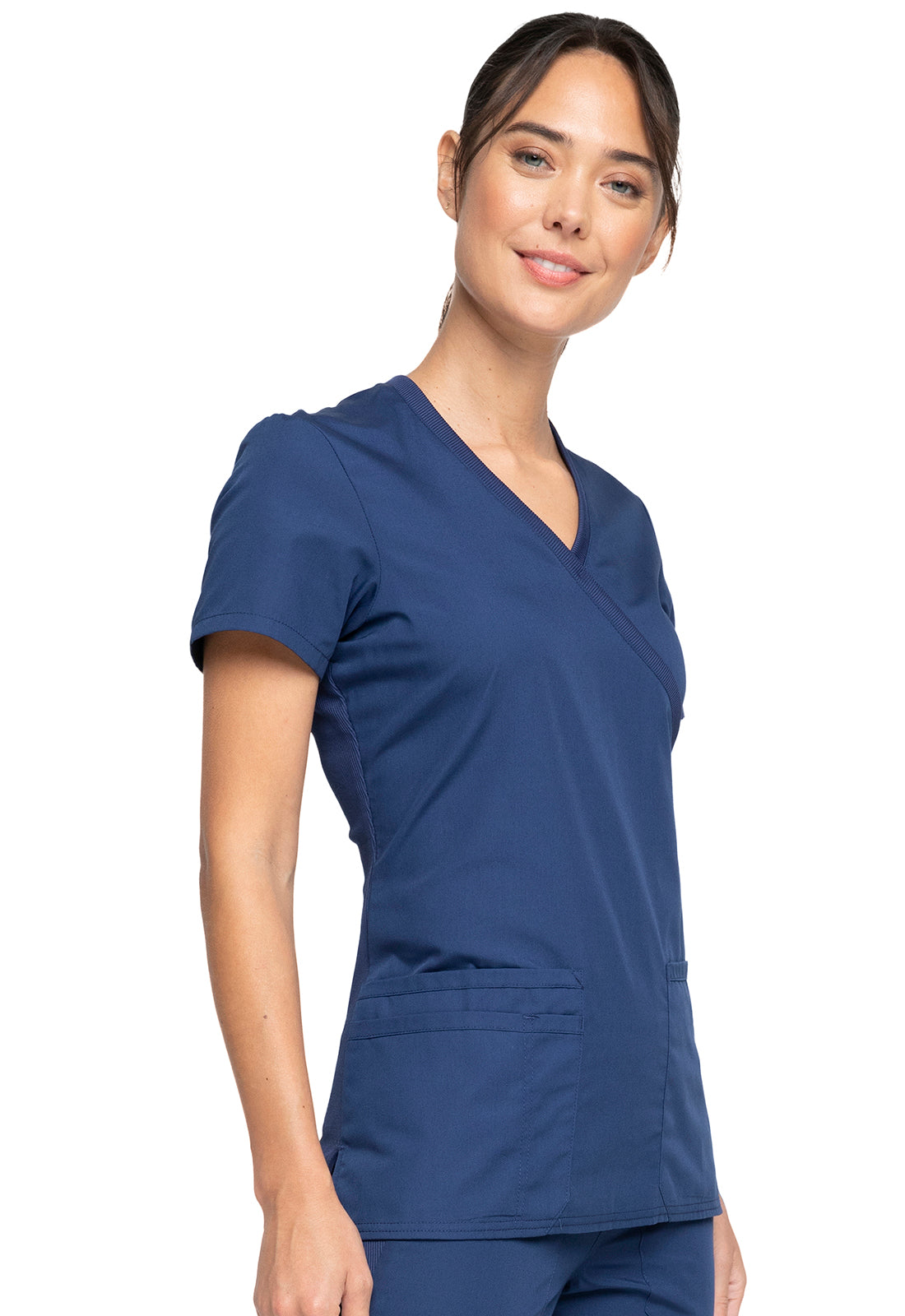 Originals WW650 Mock Wrap Top Navy Model Image Left Side | Cherokee Workwear