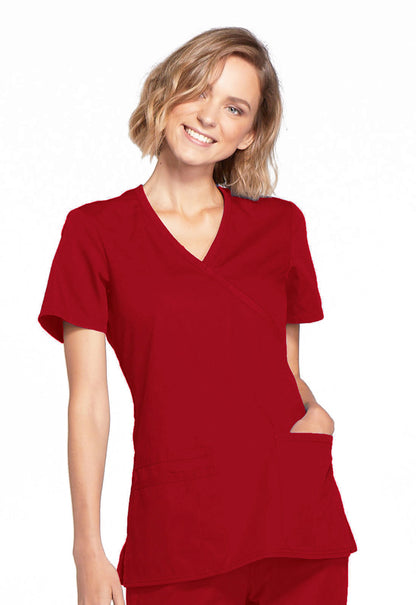 Originals WW650 Mock Wrap Top Red Model Image Front | Cherokee Workwear