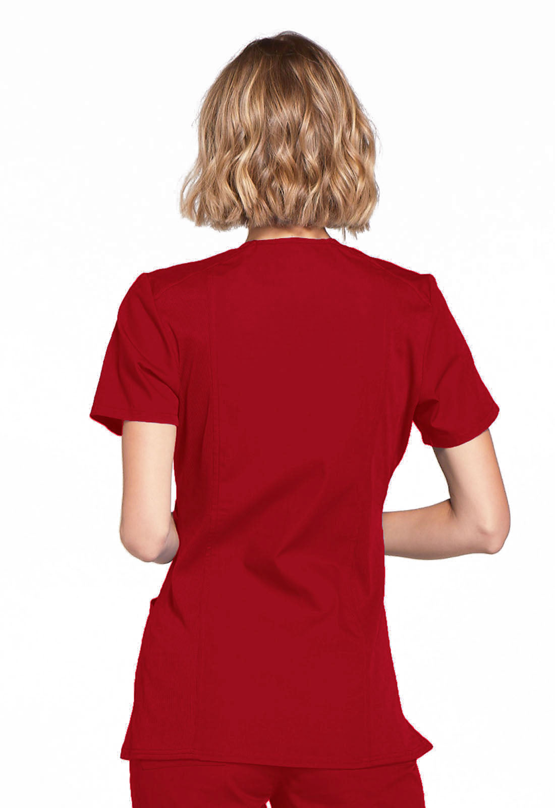 Originals WW650 Mock Wrap Top Red Model Image Back | Cherokee Workwear