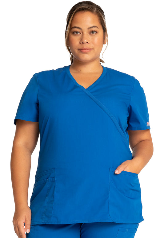 Originals WW650 Mock Wrap Top Royal Model Image Front | Cherokee Workwear