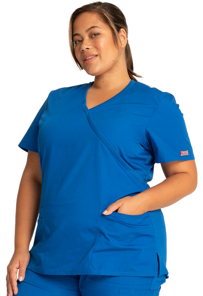 Originals WW650 Mock Wrap Top Royal Model Image Right Side | Cherokee Workwear