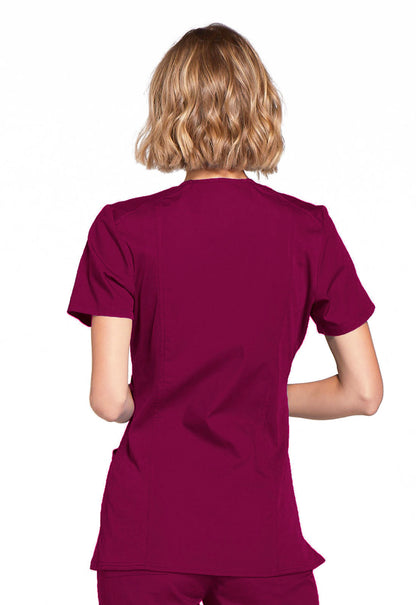 Originals WW650 Mock Wrap Top Wine Model Image Back | Cherokee Workwear