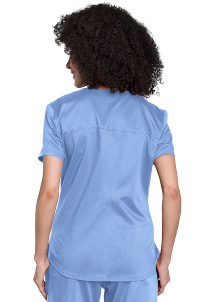 Revolution WW657 Tuckable V-Neck O.R. Top Ciel Model Image Back | Cherokee Workwear