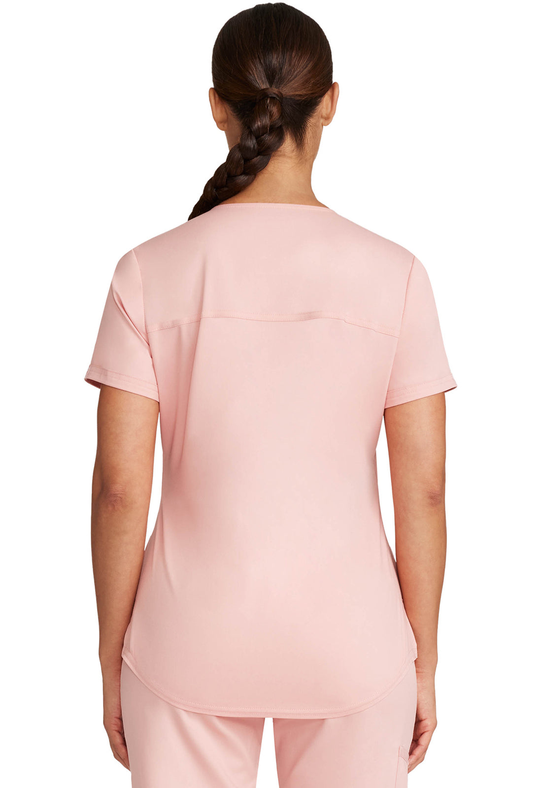 Revolution WW657 Tuckable V-Neck O.R. Top Pink Essence Model Image Back | Cherokee Workwear