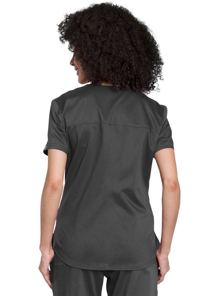 Revolution WW657 Tuckable V-Neck O.R. Top Pewter Model Image Back | Cherokee Workwear