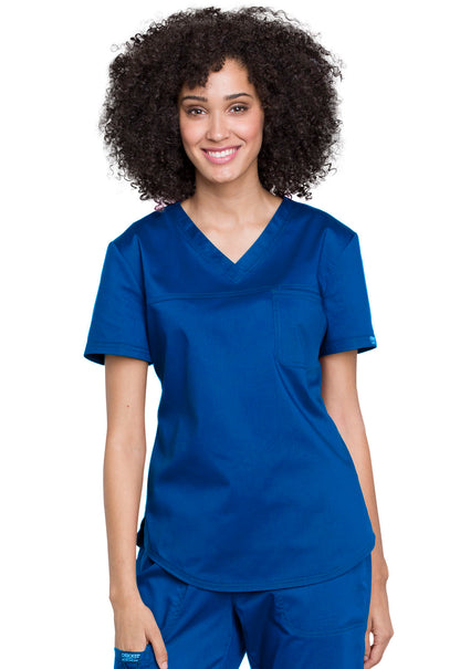 Revolution WW657 Tuckable V-Neck O.R. Top Royal Model Image Front | Cherokee Workwear