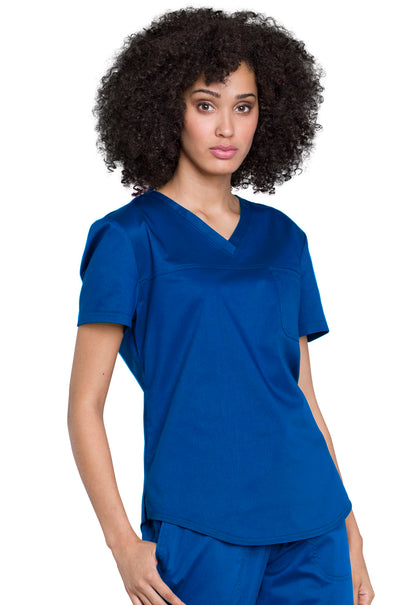 Revolution WW657 Tuckable V-Neck O.R. Top Royal Model Image Left Side | Cherokee Workwear