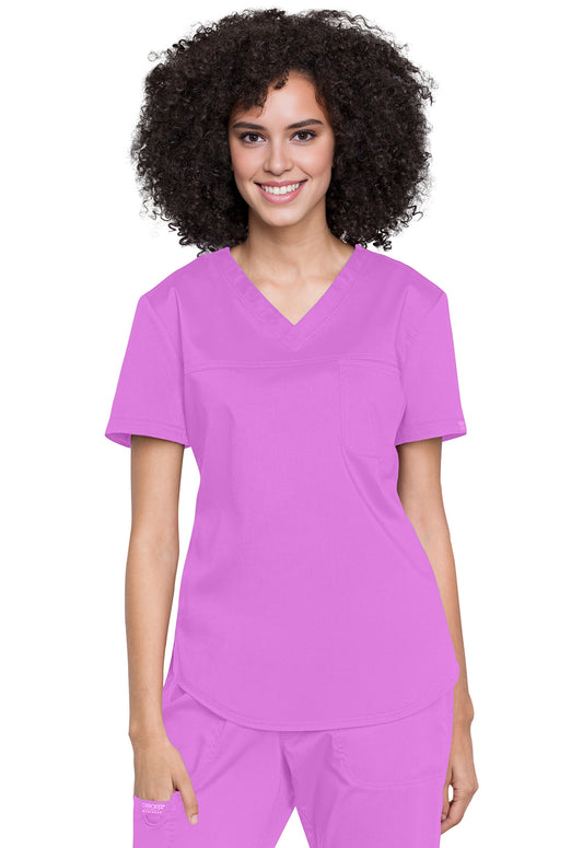 Revolution WW657 Tuckable V-Neck O.R. Top Sweet Berry Model Image Front | Cherokee Workwear