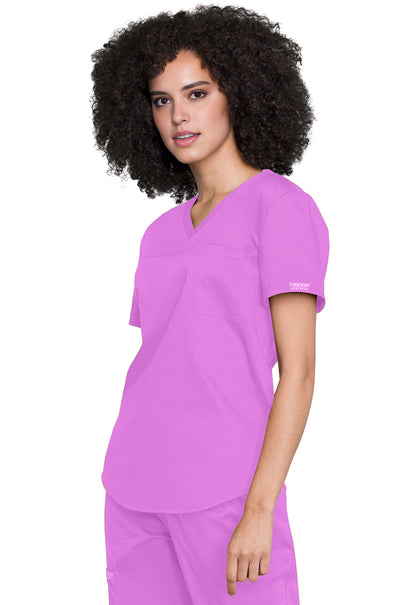 Revolution WW657 Tuckable V-Neck O.R. Top Sweet Berry Model Image Right Side | Cherokee Workwear