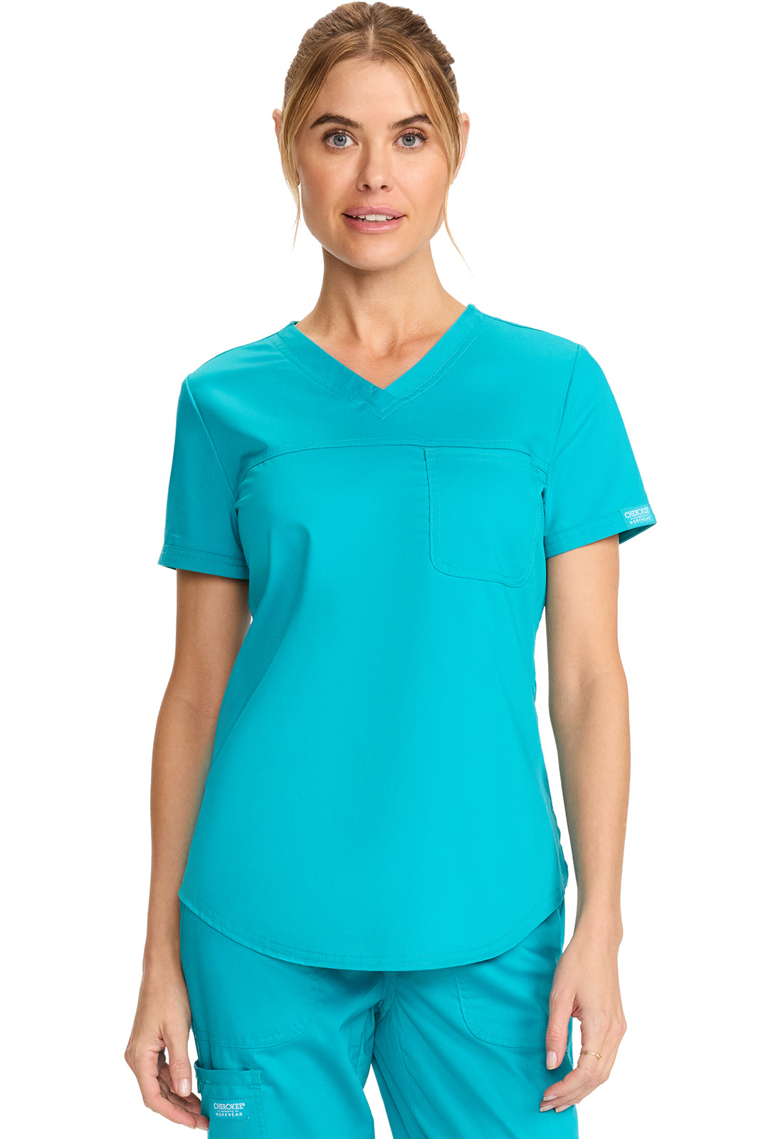 Revolution WW657 Tuckable V-Neck O.R. Top Teal Blue