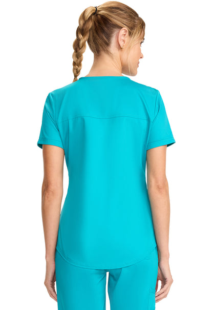 Revolution WW657 Tuckable V-Neck O.R. Top Teal Blue Model Image Back | Cherokee Workwear