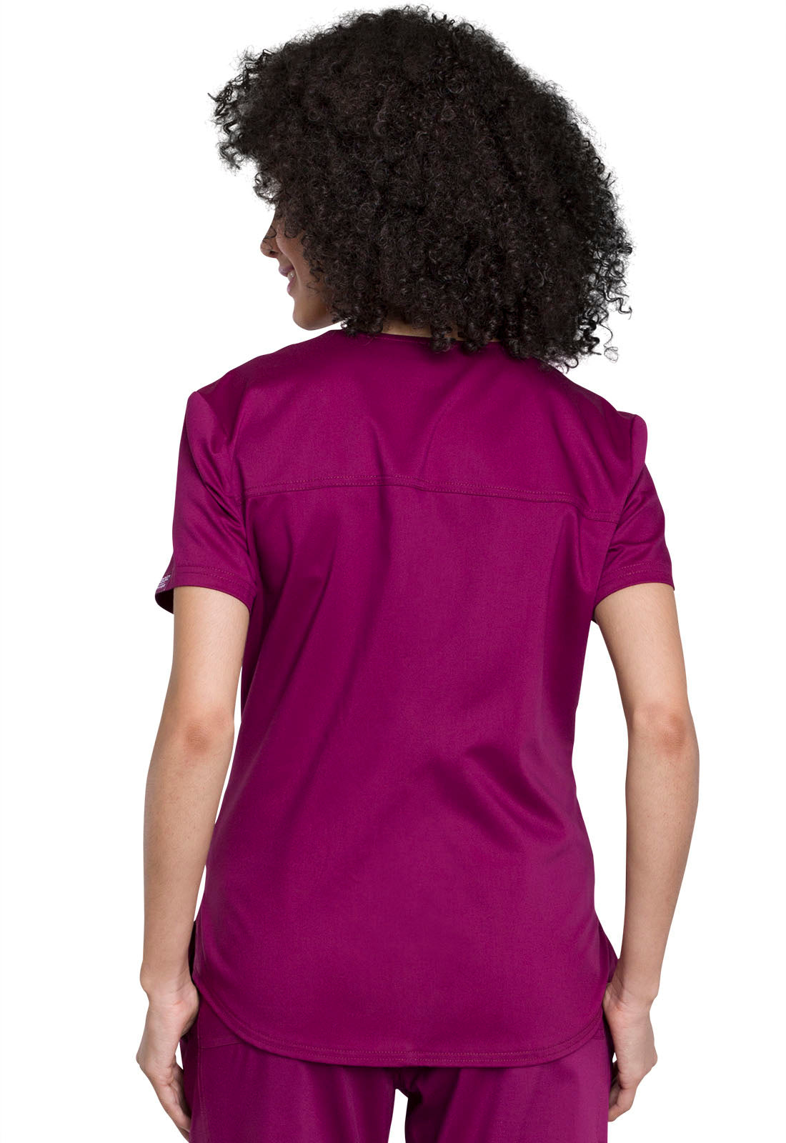 Revolution WW657 Tuckable V-Neck O.R. Top Wine Model Image Back | Cherokee Workwear