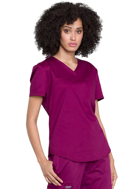 Revolution WW657 Tuckable V-Neck O.R. Top Wine Model Image Left Side | Cherokee Workwear