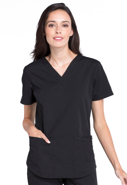 Professionals WW665 V-Neck Top Black Model Image Front | Cherokee Workwear