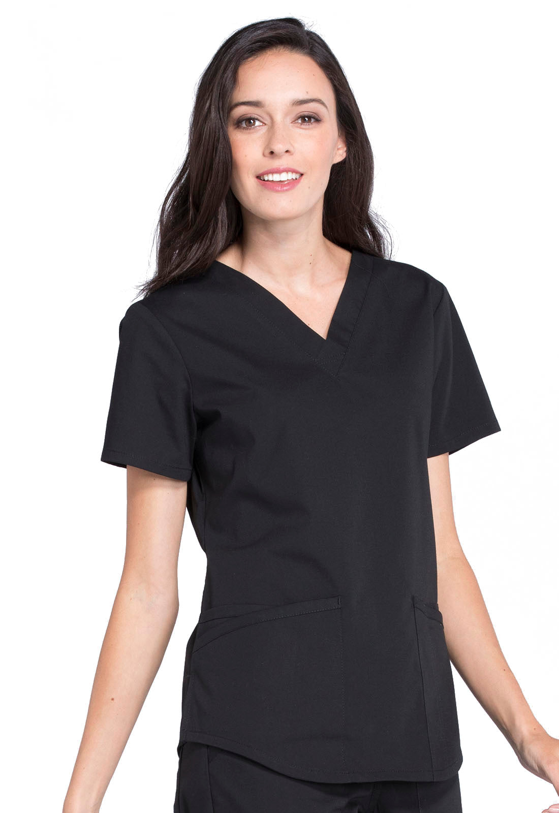 Professionals WW665 V-Neck Top Black Model Image Left Side | Cherokee Workwear