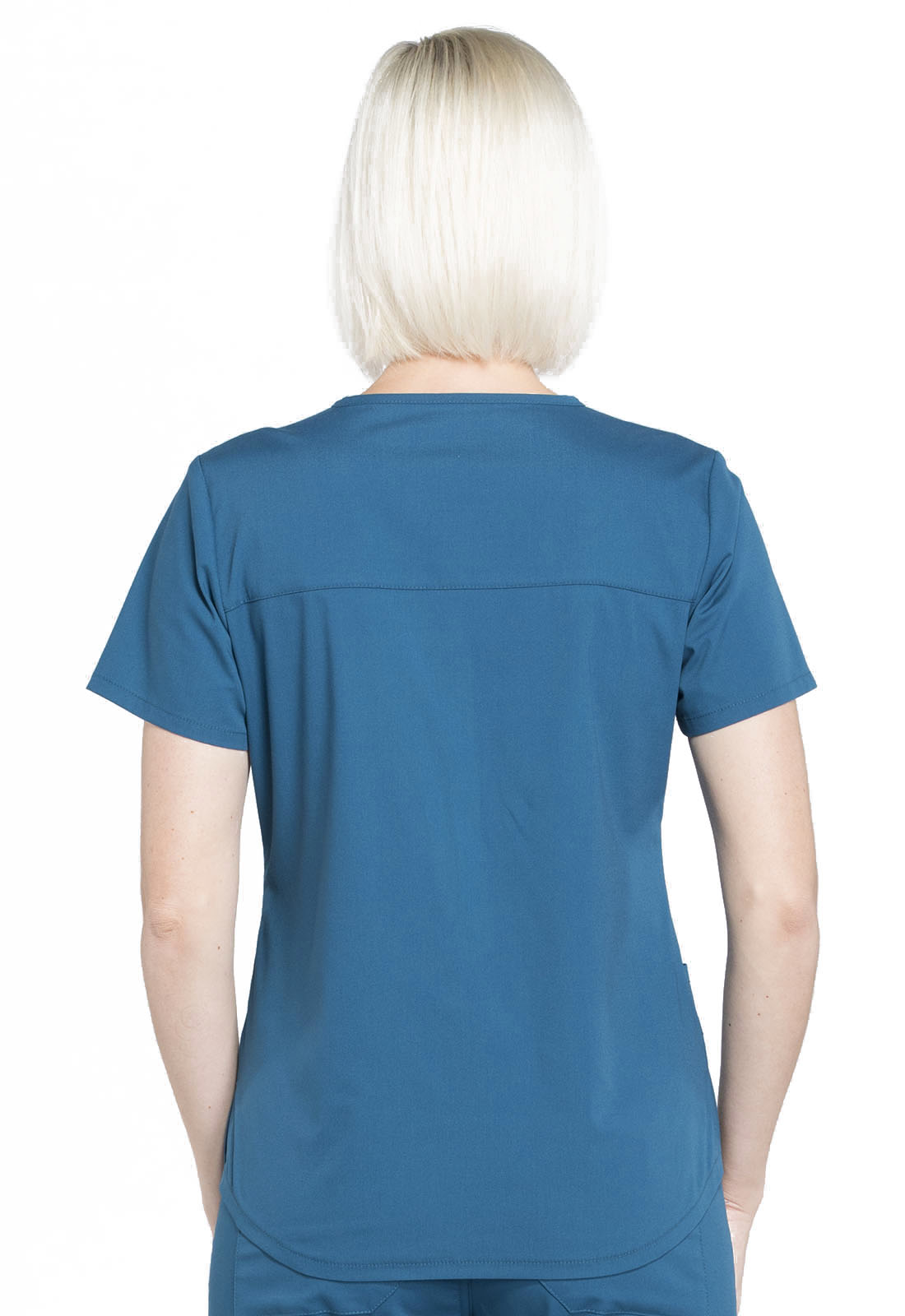 Professionals WW665 V-Neck Top Caribbean Blue Model Image Back | Cherokee Workwear