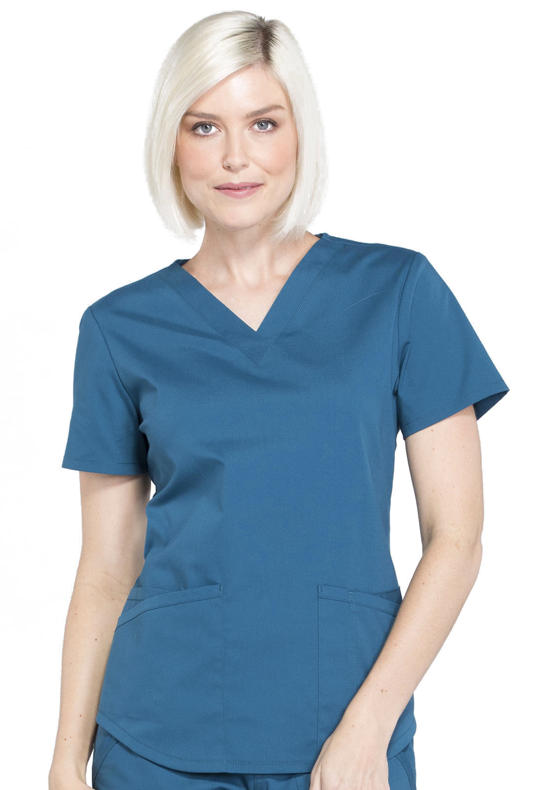 Professionals WW665 V-Neck Top Caribbean Blue Model Image Front | Cherokee Workwear