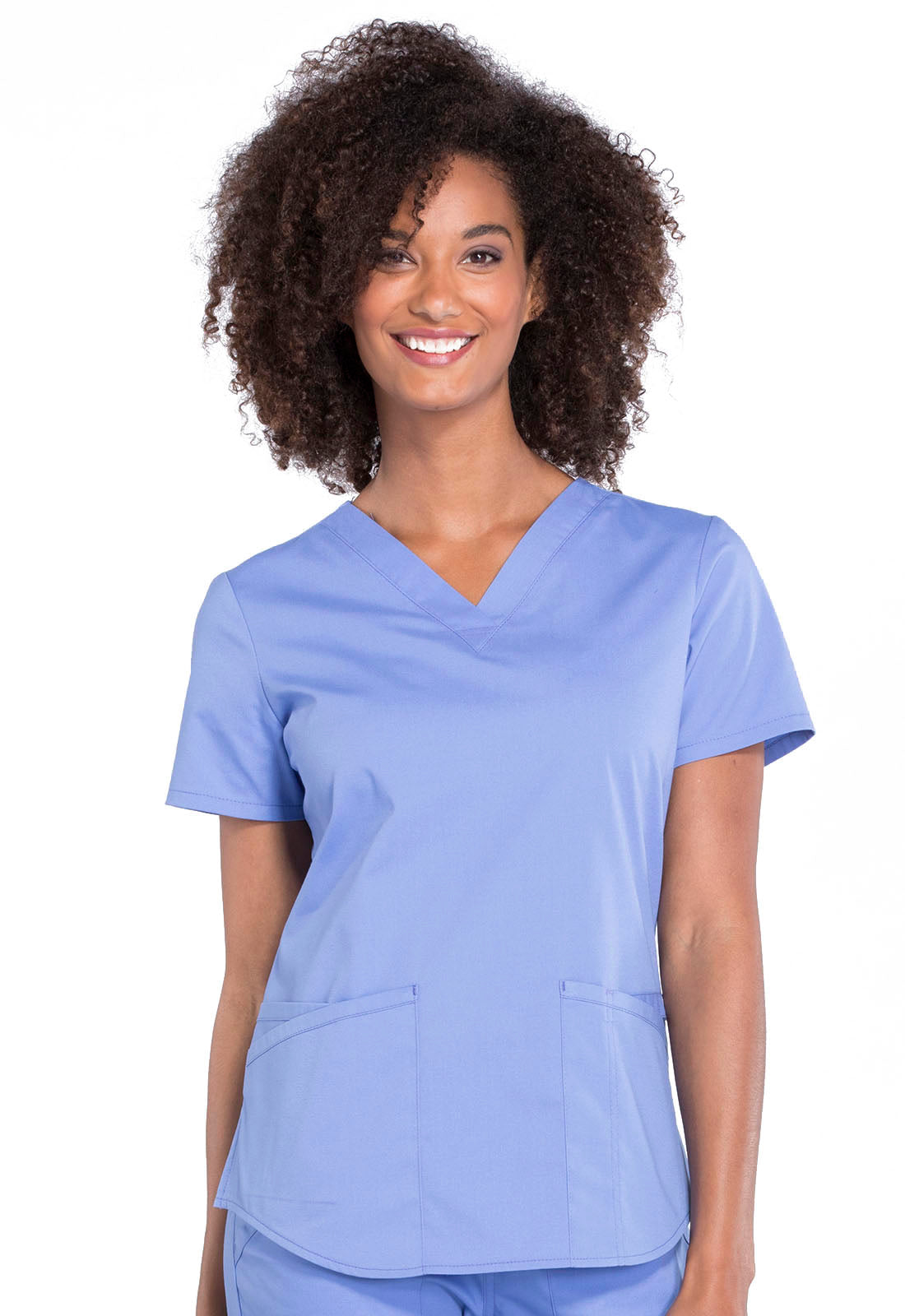 Professionals WW665 V-Neck Top Ciel Model Image Front | Cherokee Workwear