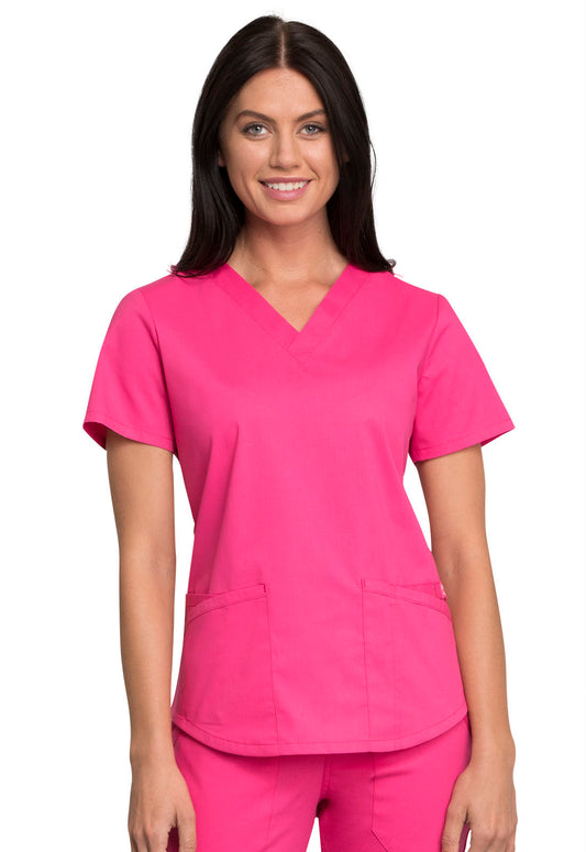 Professionals WW665 V-Neck Top Electric Pink Model Image Front | Cherokee Workwear