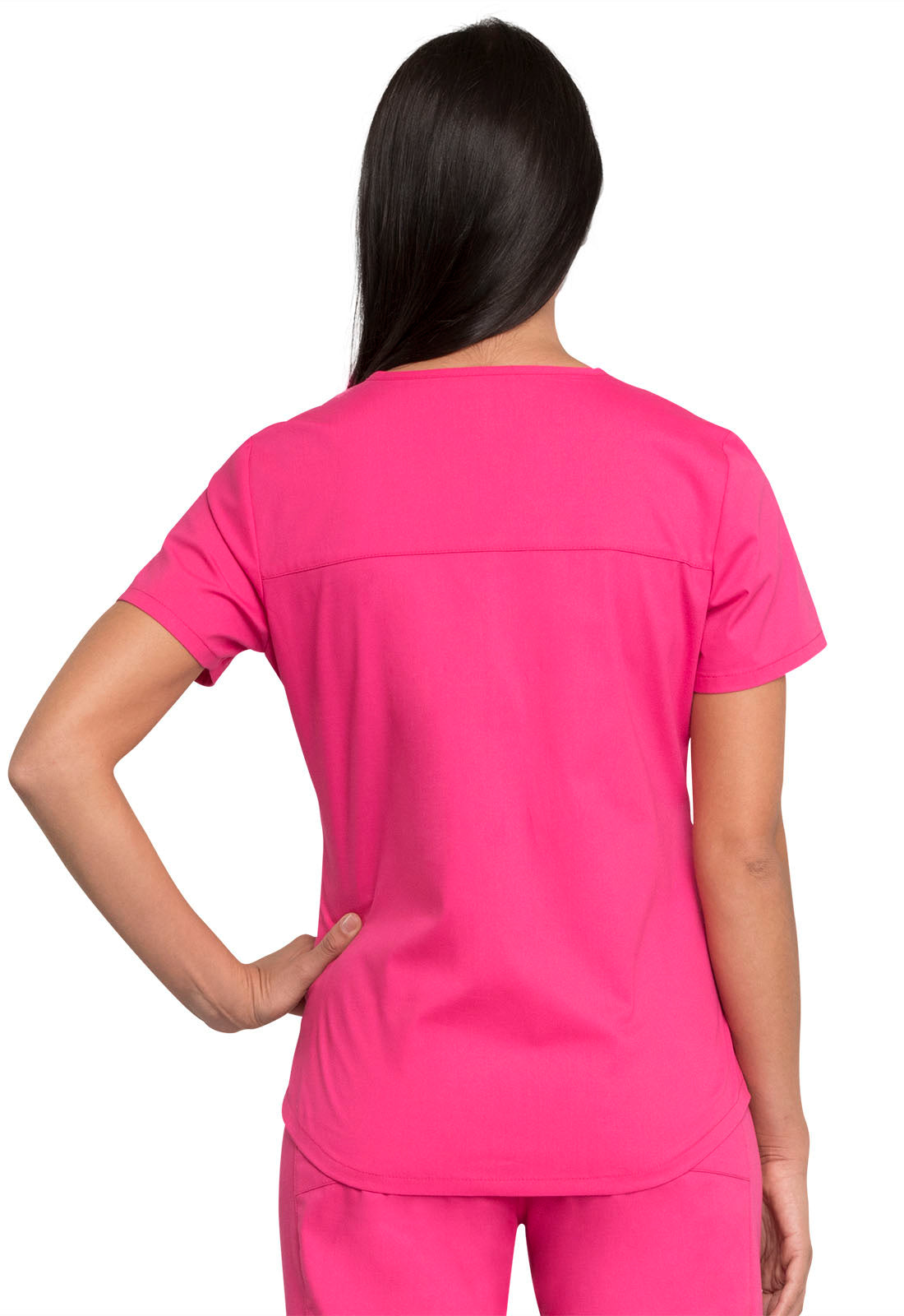 Professionals WW665 V-Neck Top Electric Pink Model Image Back | Cherokee Workwear