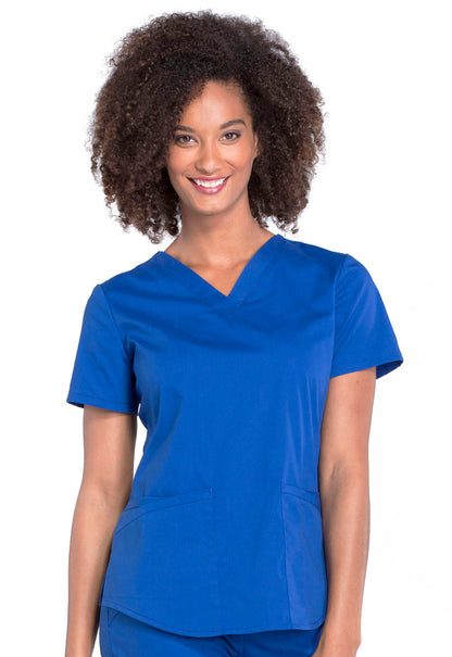 Professionals WW665 V-Neck Top Galaxy Blue Model Image Front | Cherokee Workwear