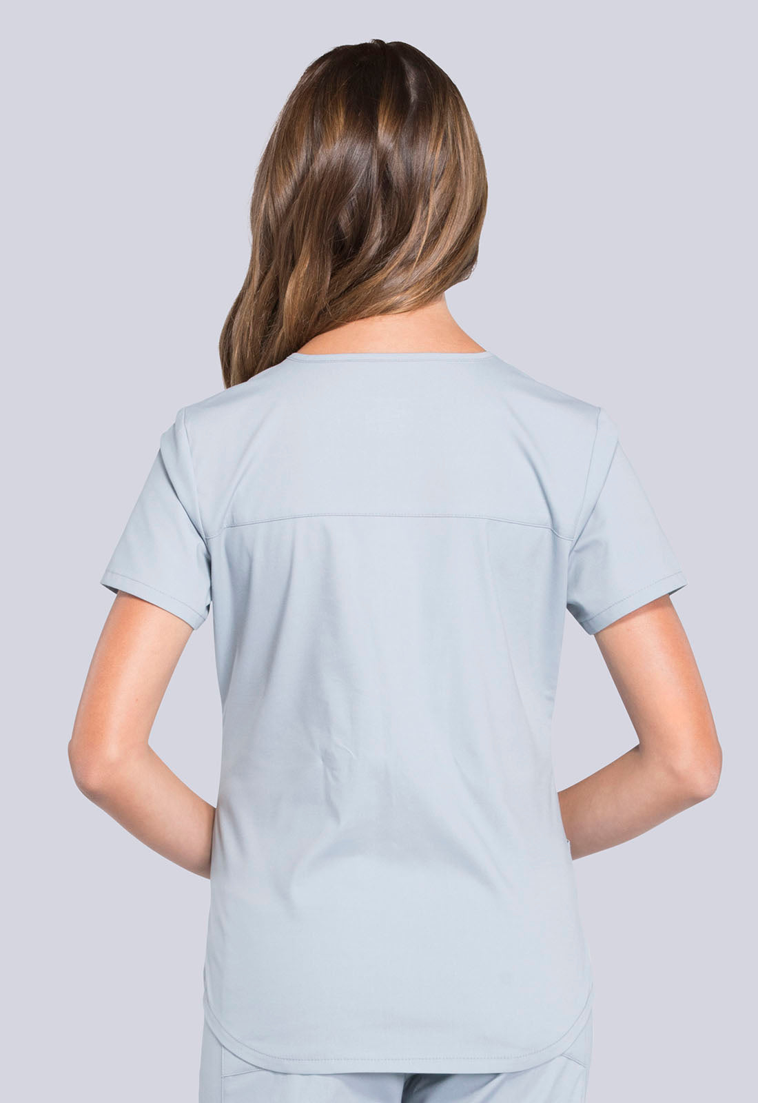 Professionals WW665 V-Neck Top Grey Model Image Back | Cherokee Workwear