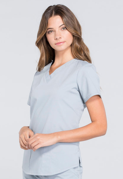 Professionals WW665 V-Neck Top Grey Model Image Right Side | Cherokee Workwear