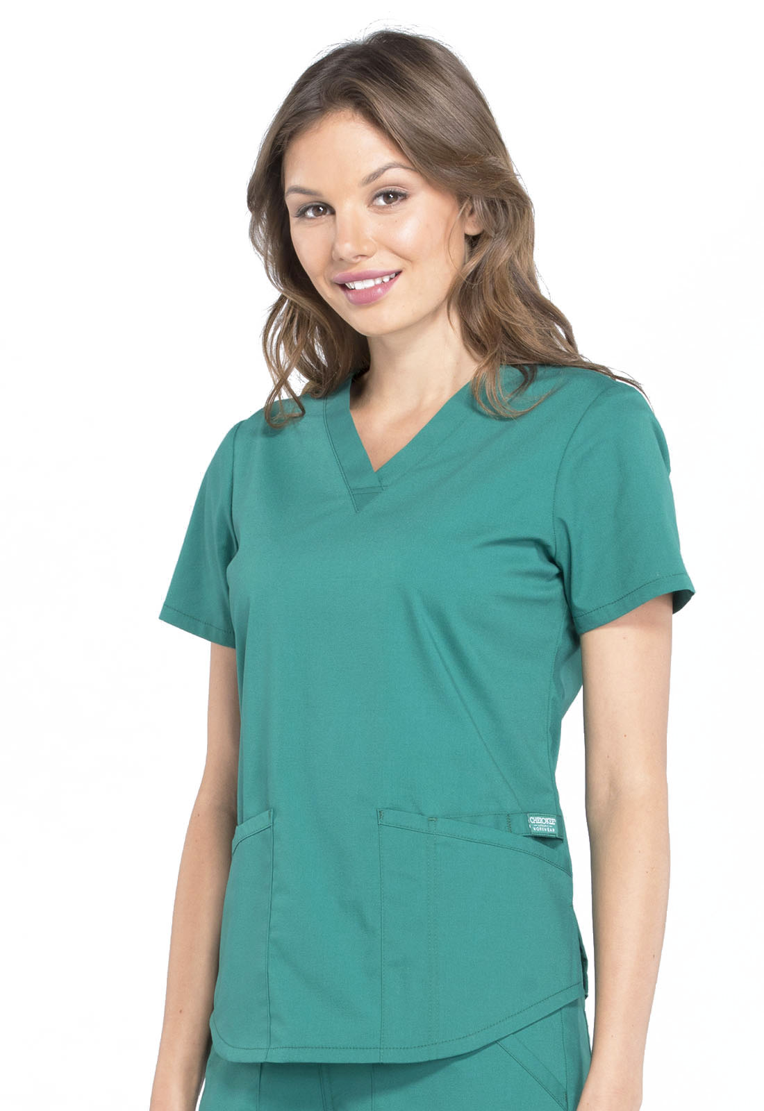 Professionals WW665 V-Neck Top Hunter Green Model Image Right Side | Cherokee Workwear