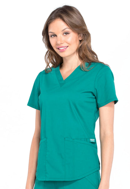 Professionals WW665 V-Neck Top Hunter Green Model Image Right Side | Cherokee Workwear