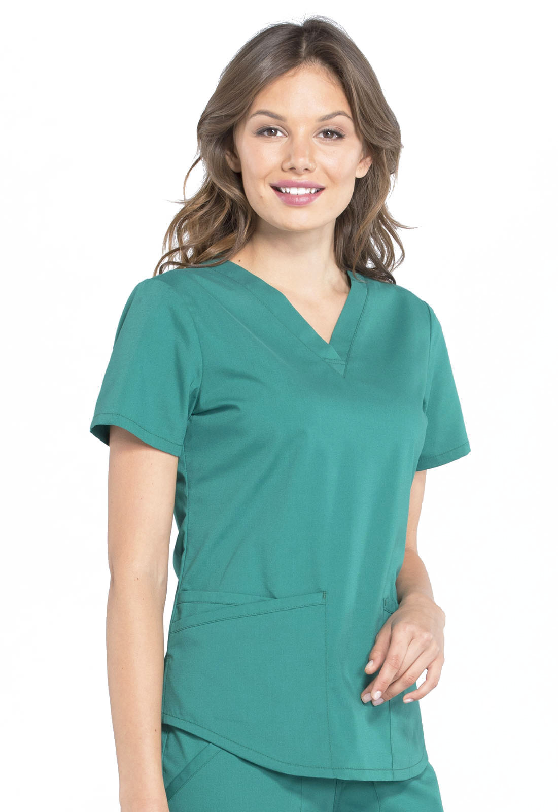 Professionals WW665 V-Neck Top Hunter Green Model Image Left Side | Cherokee Workwear