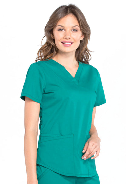 Professionals WW665 V-Neck Top Hunter Green Model Image Left Side | Cherokee Workwear