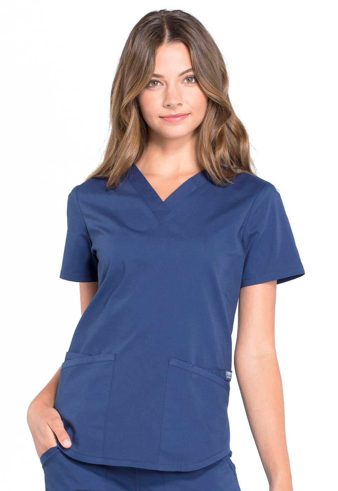 Professionals WW665 V-Neck Top Navy Model Image Front | Cherokee Workwear