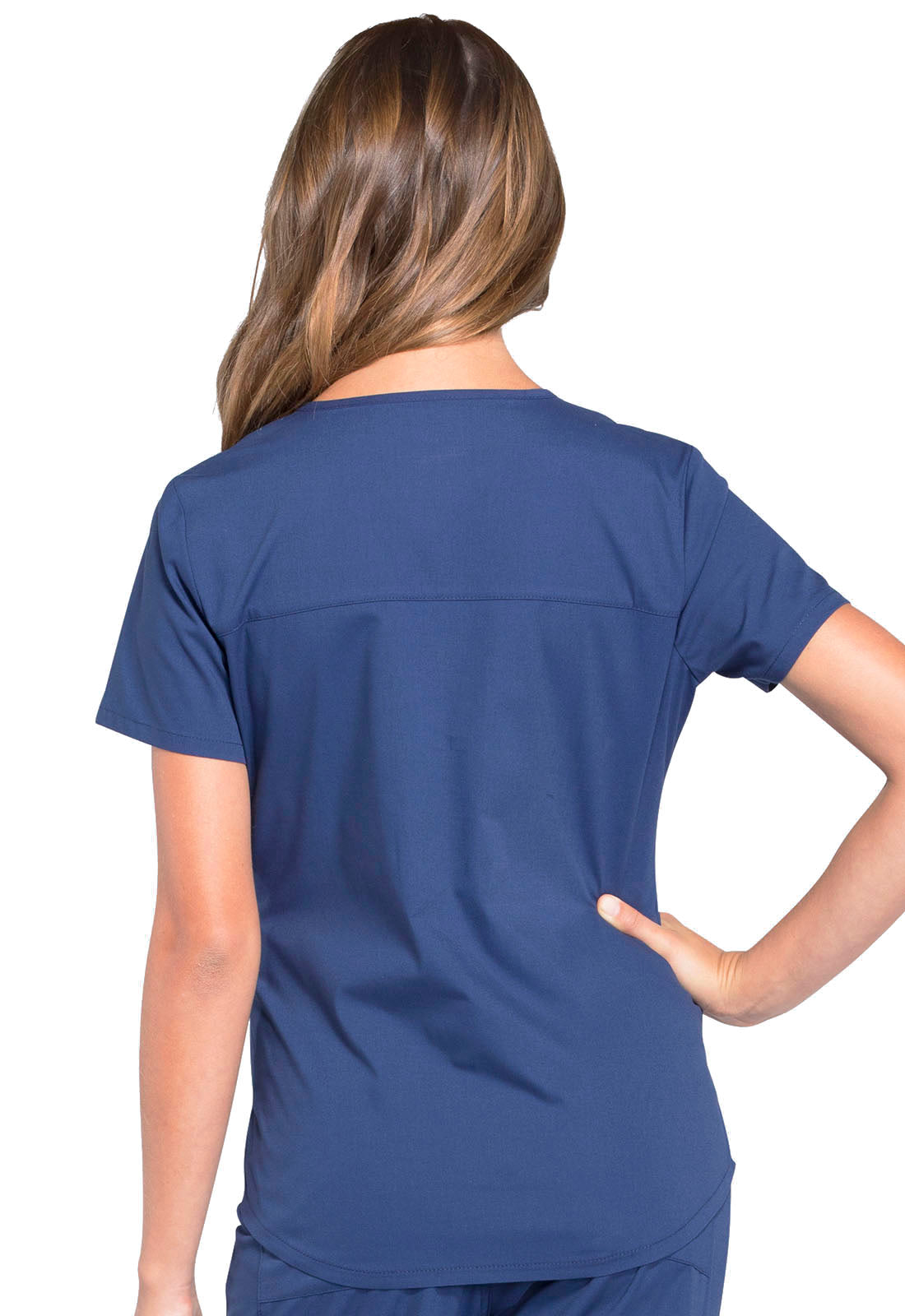 Professionals WW665 V-Neck Top Navy Model Image Back | Cherokee Workwear