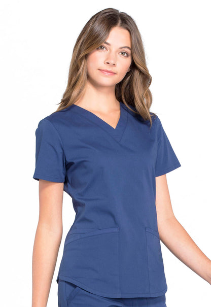 Professionals WW665 V-Neck Top Navy Model Image Left Side | Cherokee Workwear