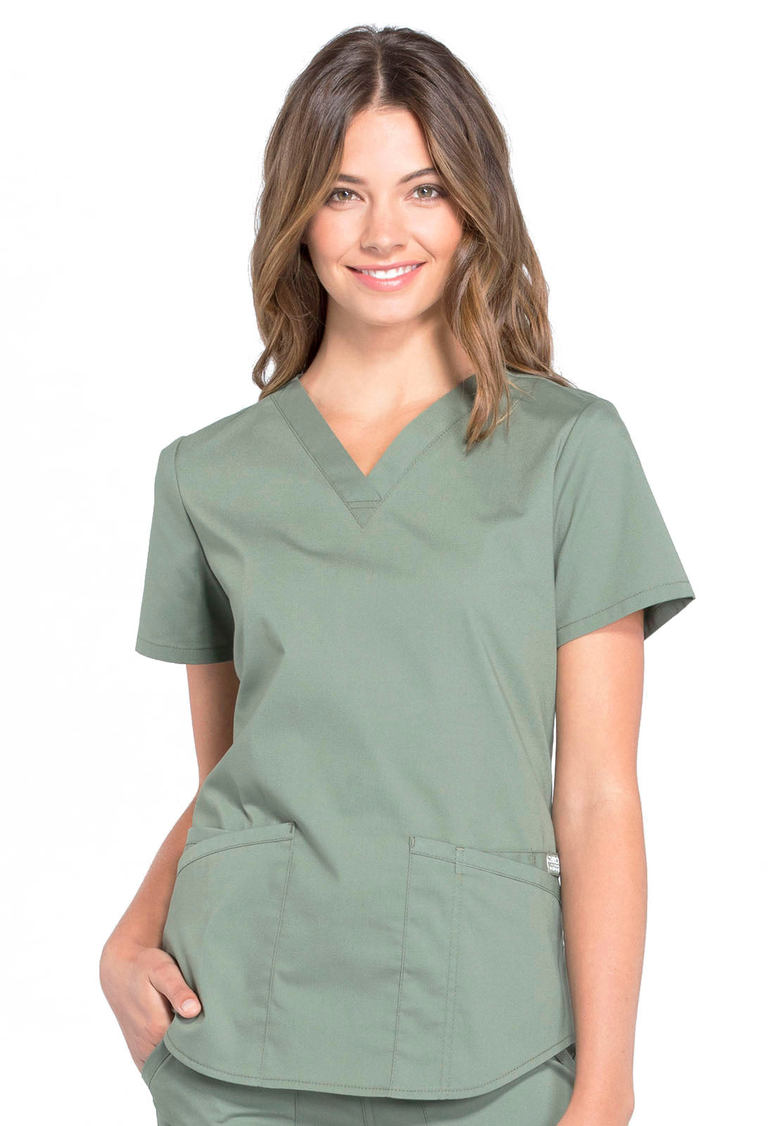 Professionals WW665 V-Neck Top Olive Model Image Front | Cherokee Workwear