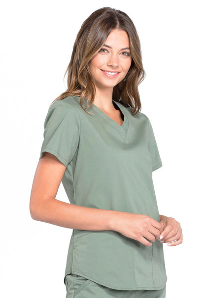 Professionals WW665 V-Neck Top Olive Model Image Left Side | Cherokee Workwear