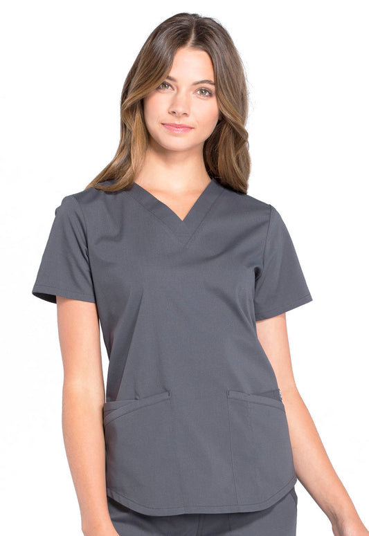 Professionals WW665 V-Neck Top Pewter Model Image Front | Cherokee Workwear