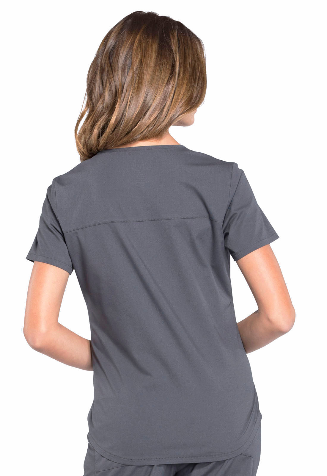 Professionals WW665 V-Neck Top Pewter Model Image Back | Cherokee Workwear