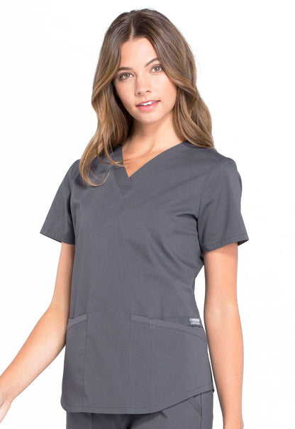 Professionals WW665 V-Neck Top Pewter Model Image Right Side | Cherokee Workwear