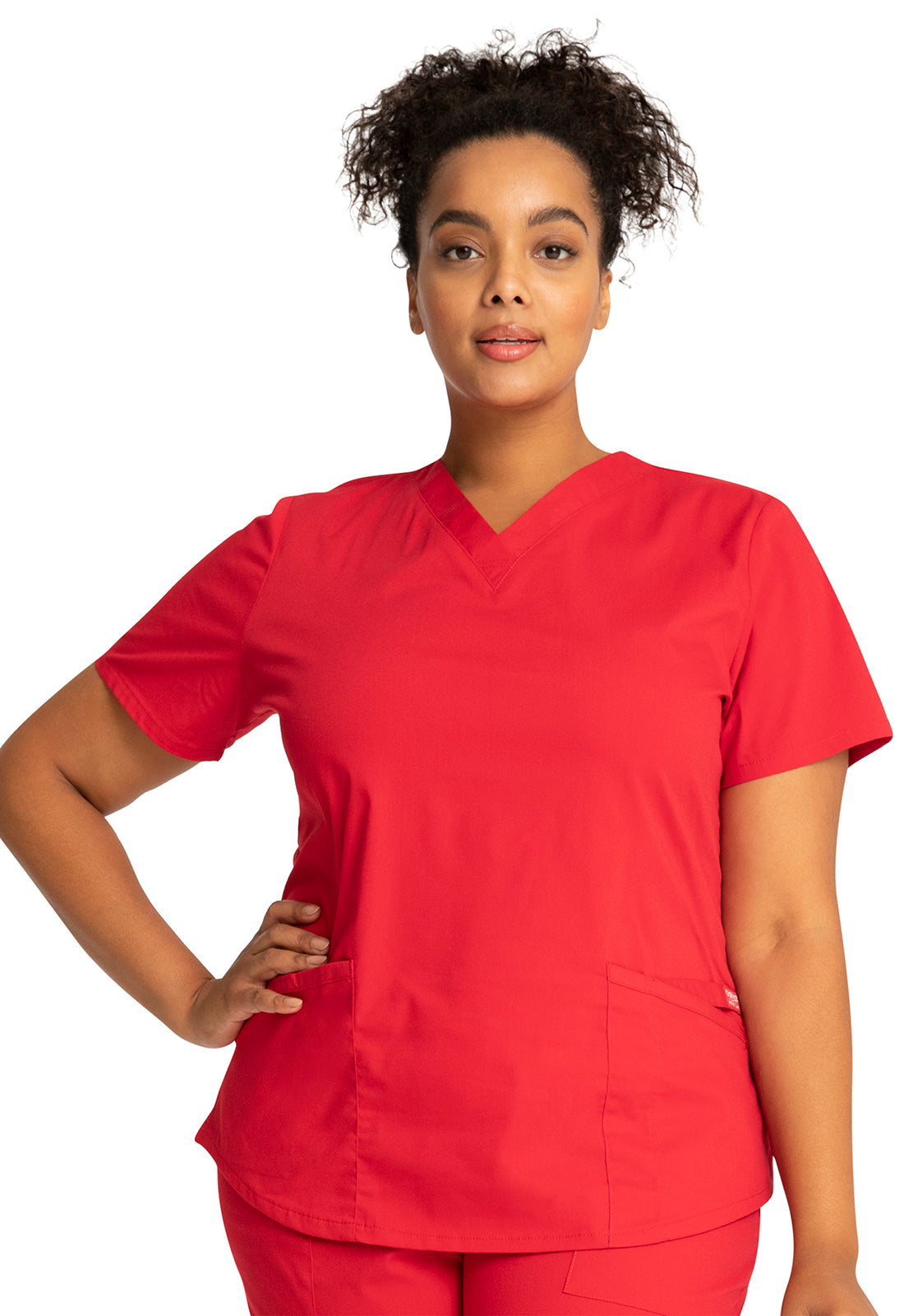 Professionals WW665 V-Neck Top Red Model Image Front | Cherokee Workwear