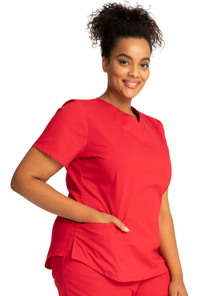 Professionals WW665 V-Neck Top Red Model Image Left Side | Cherokee Workwear