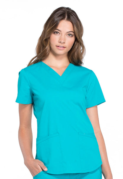 Professionals WW665 V-Neck Top Teal Blue Model Image Front | Cherokee Workwear