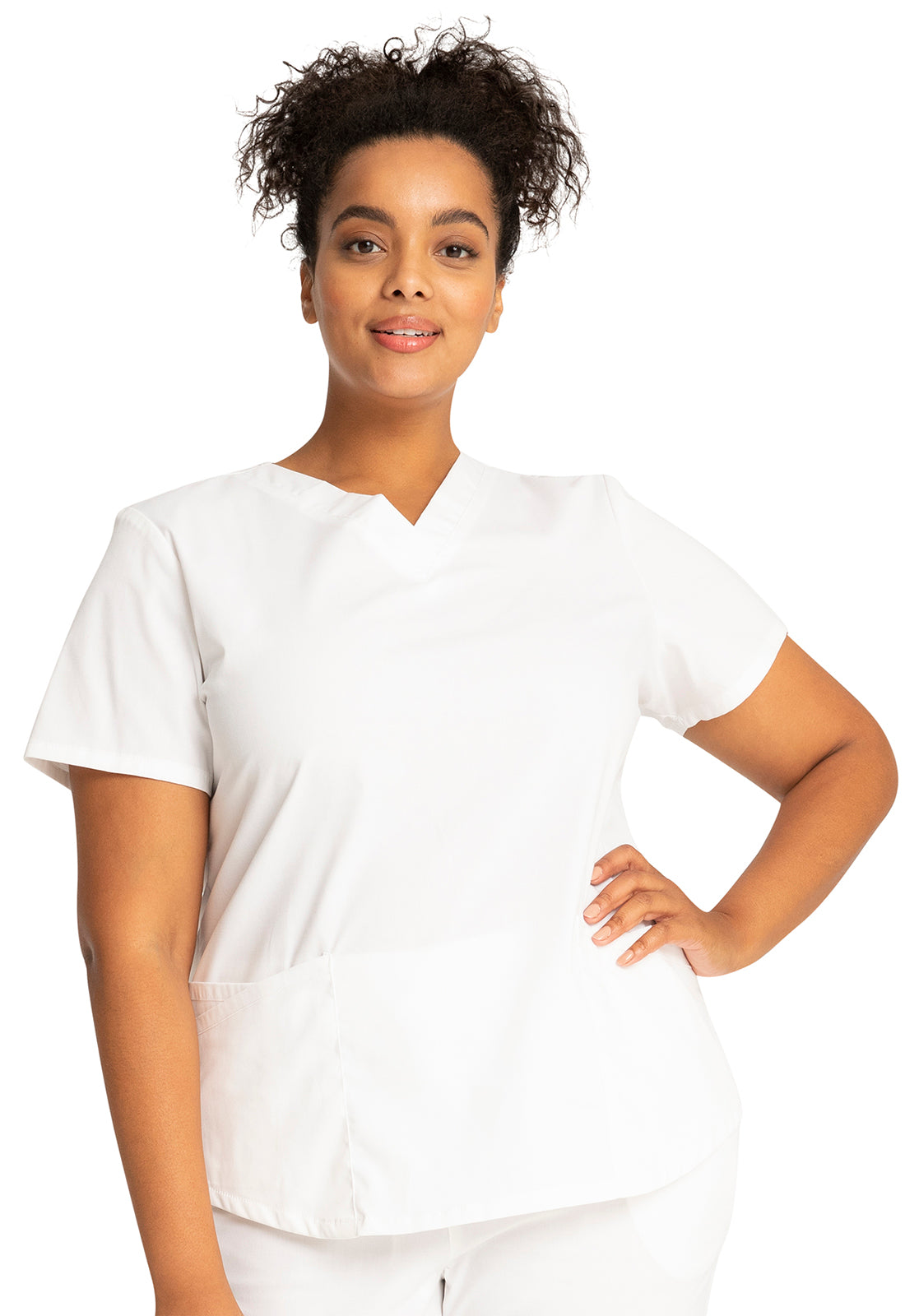 Professionals WW665 V-Neck Top White Model Image Front | Cherokee Workwear