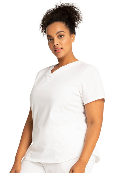 Professionals WW665 V-Neck Top White Model Image Right Side | Cherokee Workwear